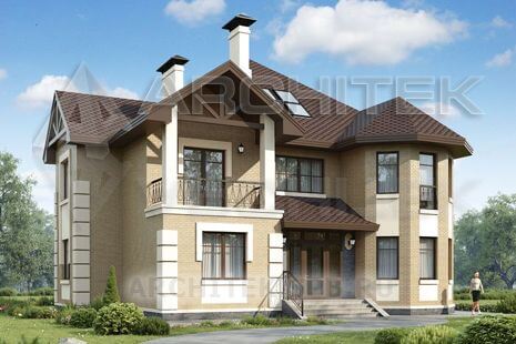 T-070-P Проект дома из газобетона с мансардой, эркером, вторым светом, сауной, террасой 14х15