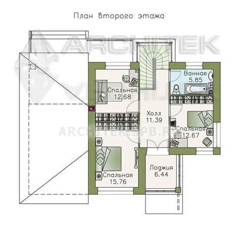 T-074-P Проект современного дома из пеноблоков с балконом и террасой 11.1х13.8