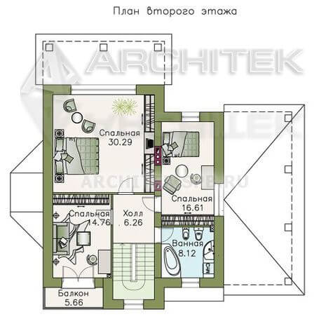T-075-K Проект дома из кирпича с гаражом — навесом, эркером, балконом, террасой 14.1х14.4