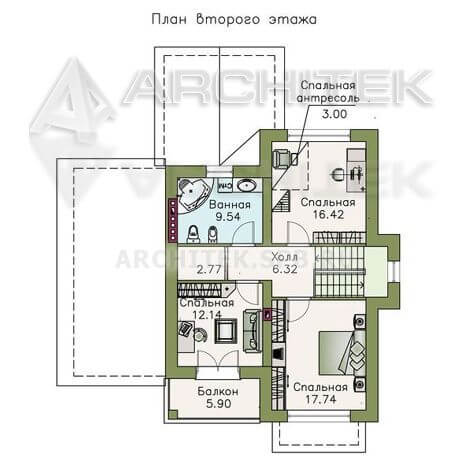 T-076-P Проект дома из газобетона с мансардой, гаражом, балконом, террасой 12.9х14.4