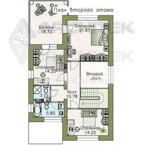 T-078-P Проект дома из газобетона с балконом, вторым светом, террасой 9х15.3