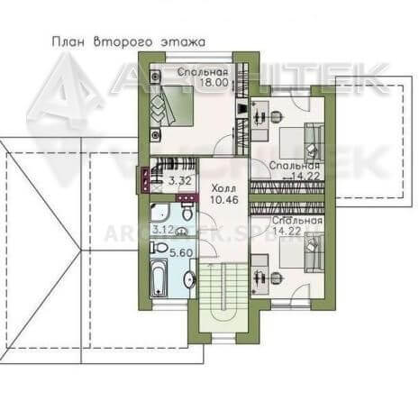 T-082-K Проект двухэтажного дома из кирпича с гаражом-навесом и террасой 13.8×17.1