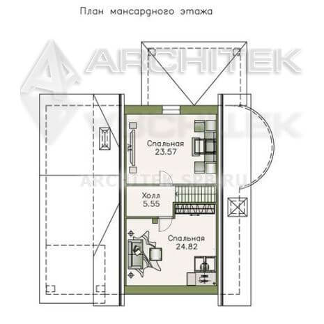 T-084-K Проект дома из кирпича с эркером, балконом, мансардой, гаражом-навесом, террасой