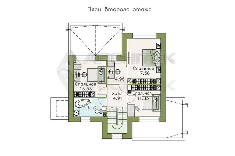 T-088-P Проект современного компактного дома из газобетона с эксплуатируемой кровлей и террасой 9.3×10.2