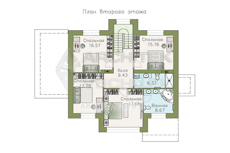 T-091-P Проект дома из газобетона с мансардой, эркером, террасой 11×14