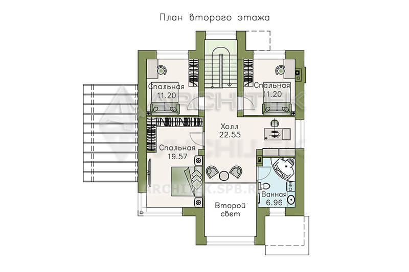 T-099-P Проект дома из газобетона с террасой, сауной, вторым светом 12.6×12.9