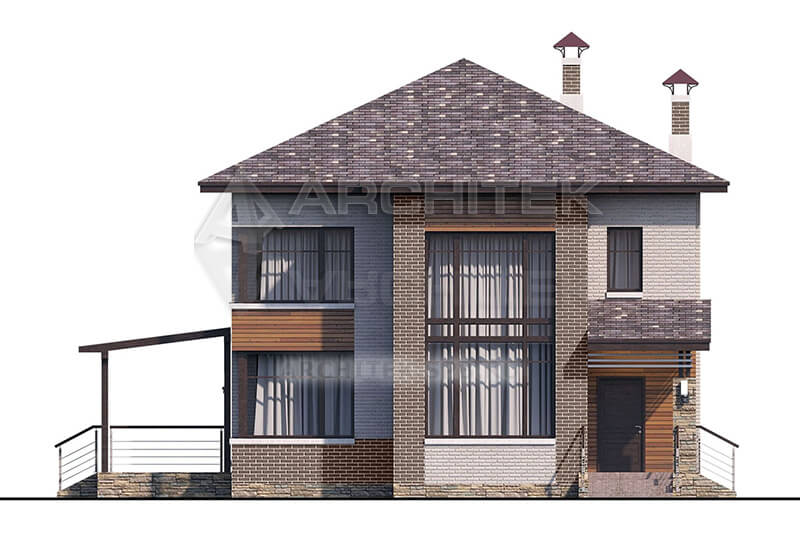 T-099-P Проект дома из газобетона с террасой, сауной, вторым светом 12.6×12.9