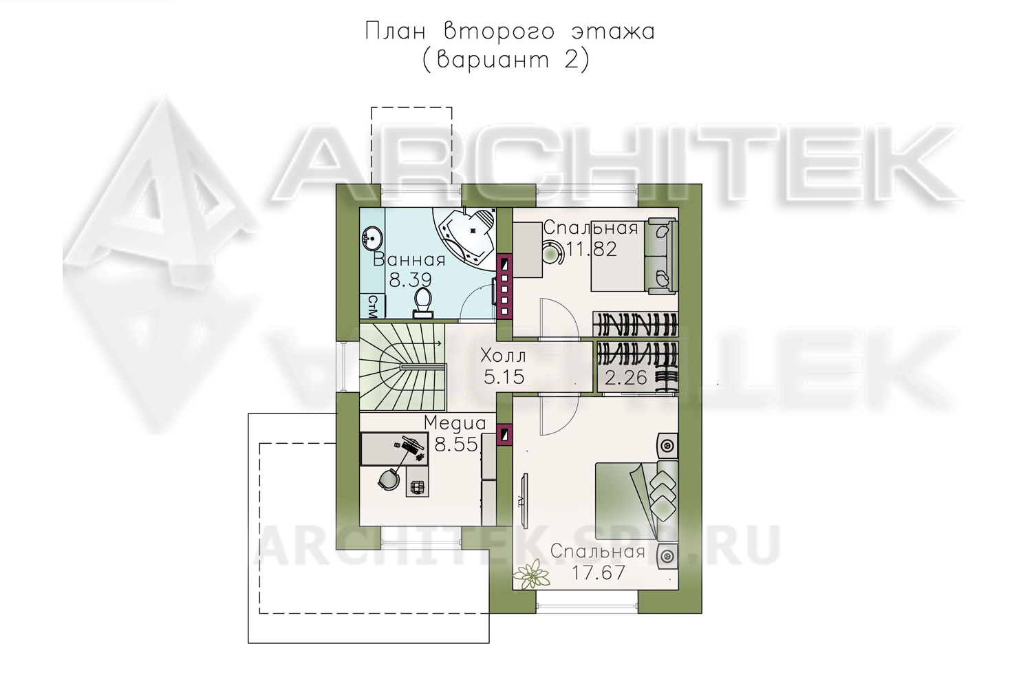 T-101-P Проект небольшого современного дома из газобетона с мансардой 9×9.6