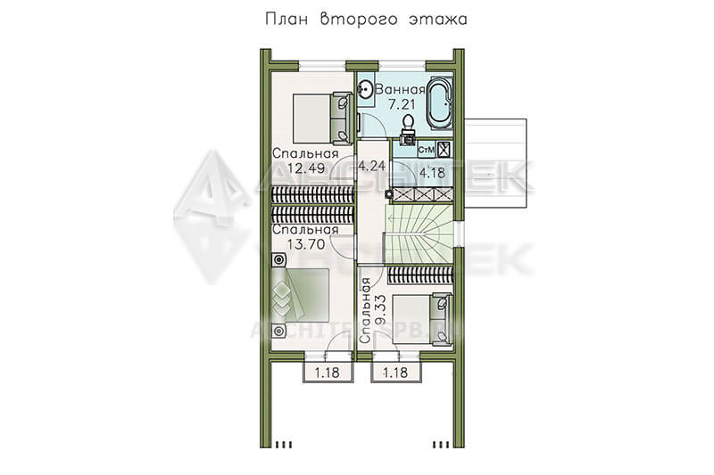 T-106-F Проект небольшого современного каркасного дома с мансардой, террасой, балконом, сауной 6.3×12.6