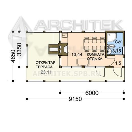 V-006-F проект каркасной беседки с комнатой отдыха