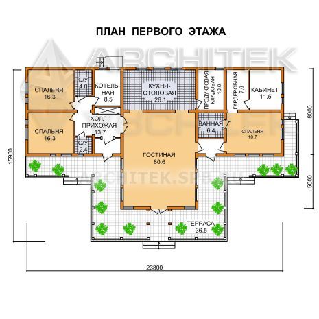 V-011-F проект одноэтажного каркасного дома с террасой