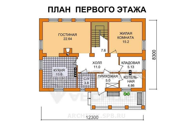 V-014-P проект простого дома из пеноблоков с мансардой 8.3х12.3