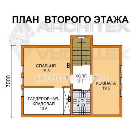 V-015-F проект маленького каркасного дома с мансардой, верандой 8х10
