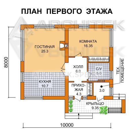 V-025-P проект маленького одноэтажного дома 8х10 из газобетона