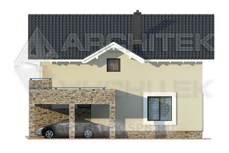 V-026-1P проект коттеджа из пеноблоков с мансардным этажом и гаражом-навесом
