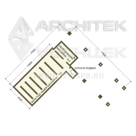 V-049-D проект банного комплекса из бруса с бассейном и цокольным этажом