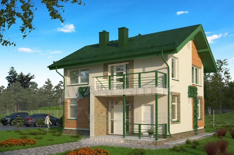 V-051-P проект маленького дома из газобетона с балконом