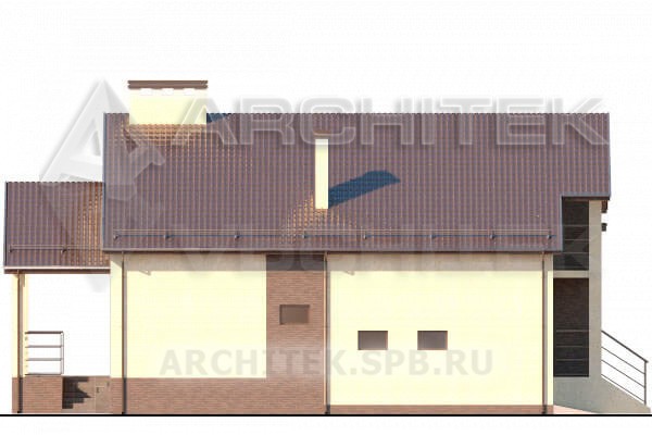 VR-013-P/1 проект дома из газобетона с мансардой, цокольным этажом, гаражом, балконом и террасой