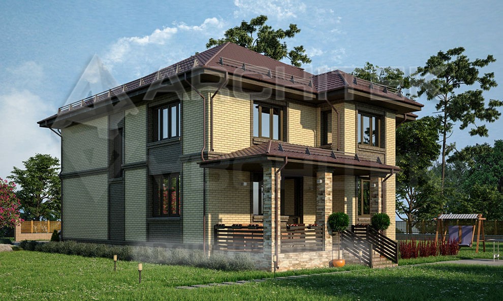 VR-015-P/1 проект двухэтажного дома из газобетона с террaсой 11.29×17.49
