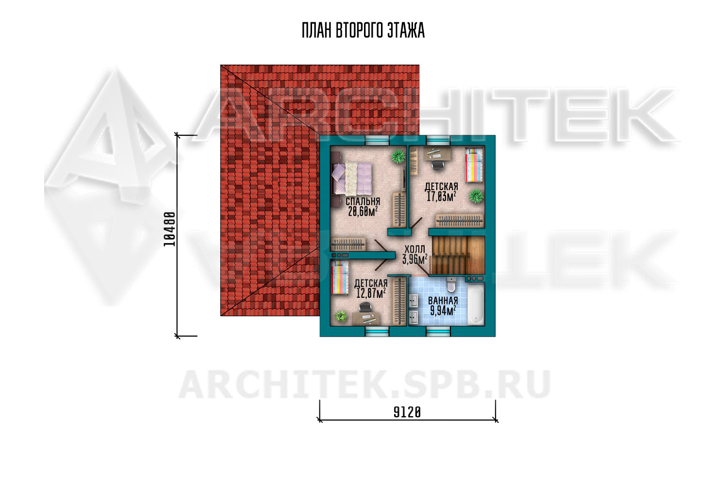 VR-034-P/1 проект дома из газобетона с мансардой, террасой и гаражом