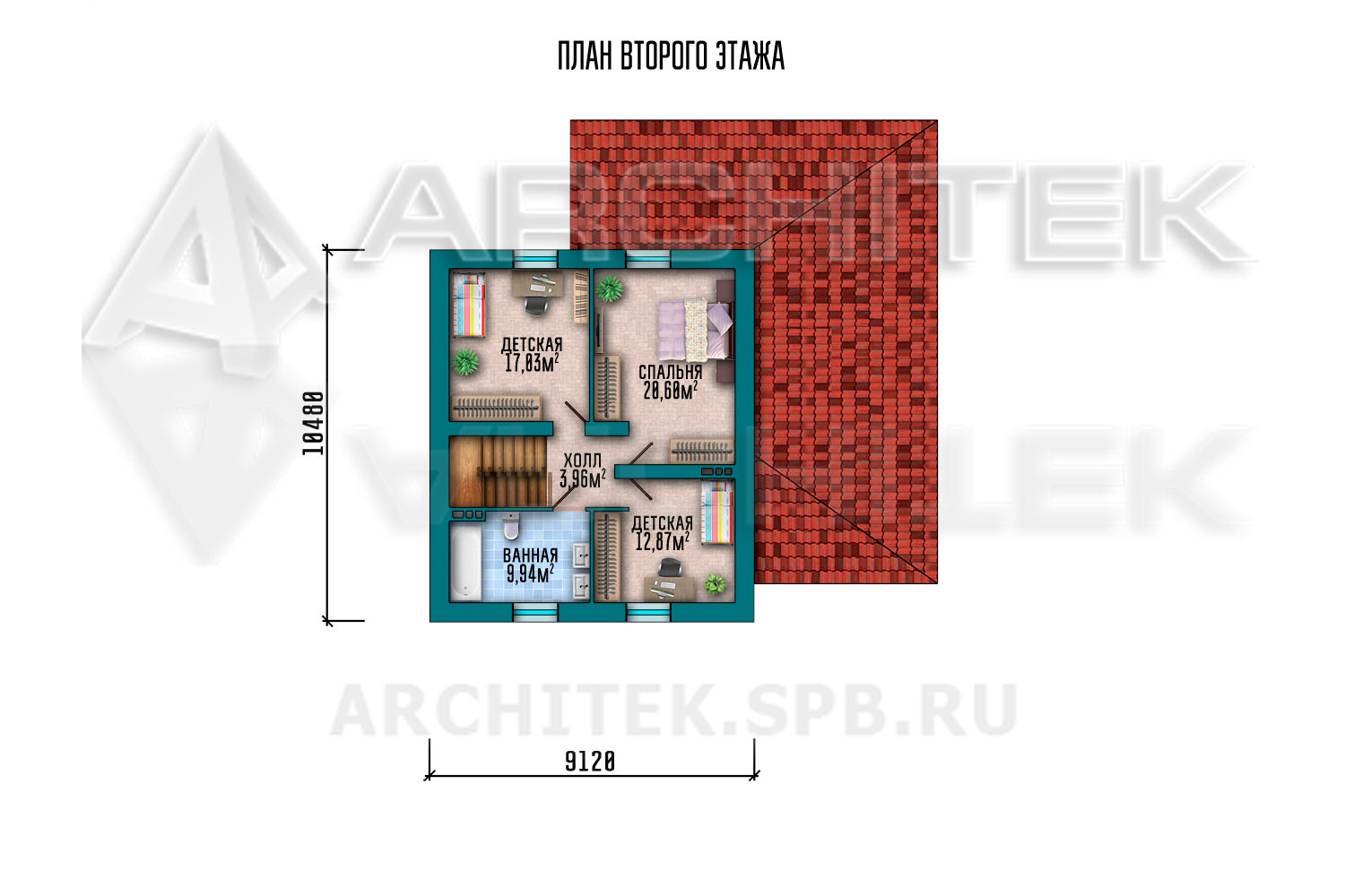 VR-034-P проект дома из газобетона с мансардой, гаражом и террасой 13.66×15.68