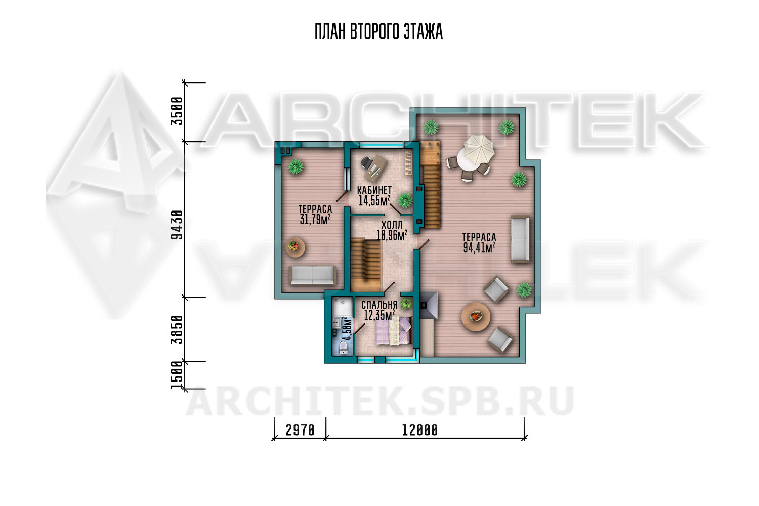 VR-039-P проект современного дома с плоской эксплуатируемой кровлей 15×18.3