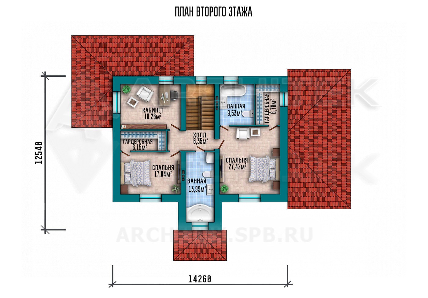 VR-056-P проект двухэтажного дома 21.72×19.54 из газобетонных блоков с гаражом и верандой