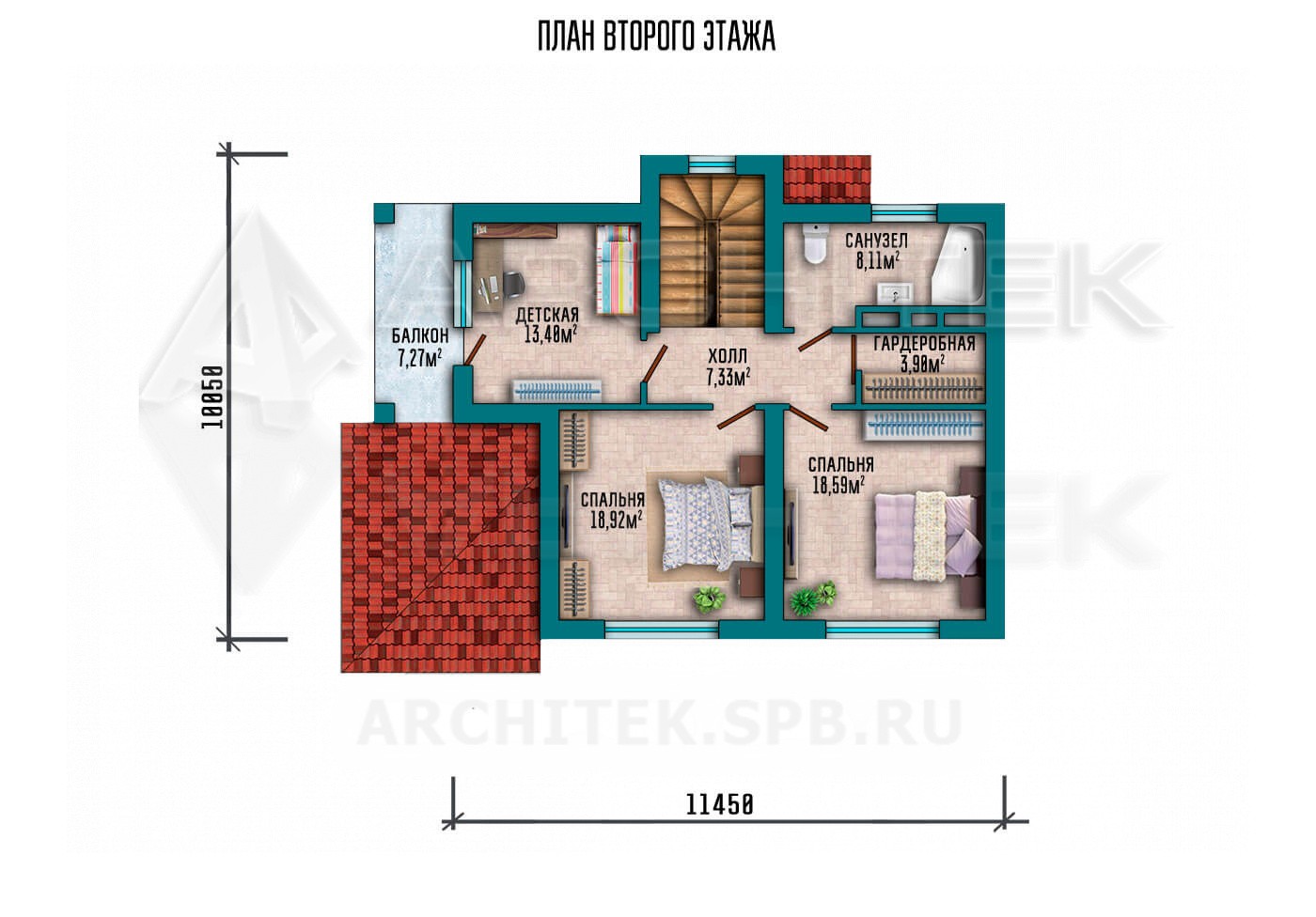 VR-077-P проект двухэтажного дома из газобетона с балконом и верандой 13×10