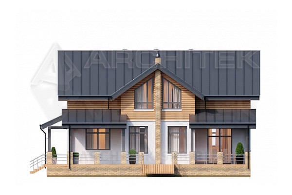 VR-085-P/1 готовый проект загородного дома из газобетона с мансардой и террасой 14.63×12.45