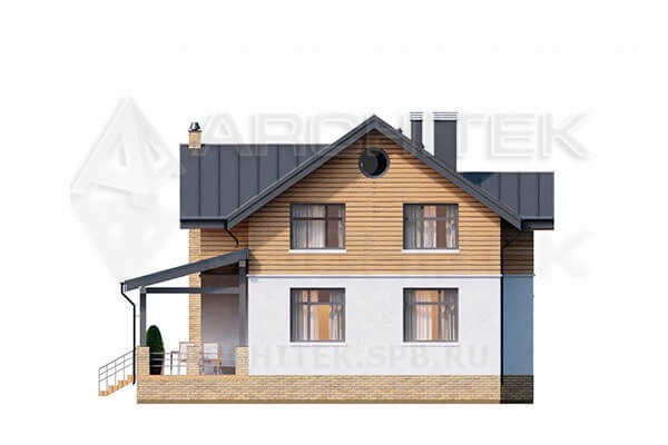 VR-085-P/1 готовый проект загородного дома из газобетона с мансардой и террасой 14.63×12.45