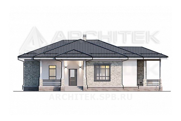 VR-090-P/1 проект одноэтажного коттеджа 17.95×15.65 из газобетонных блоков с террасой
