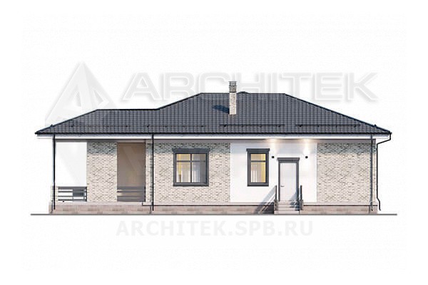 VR-090-P/1 проект одноэтажного коттеджа 17.95×15.65 из газобетонных блоков с террасой