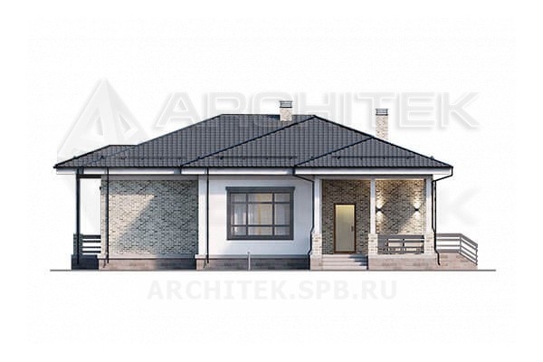 VR-090-P/1 проект одноэтажного коттеджа 17.95×15.65 из газобетонных блоков с террасой