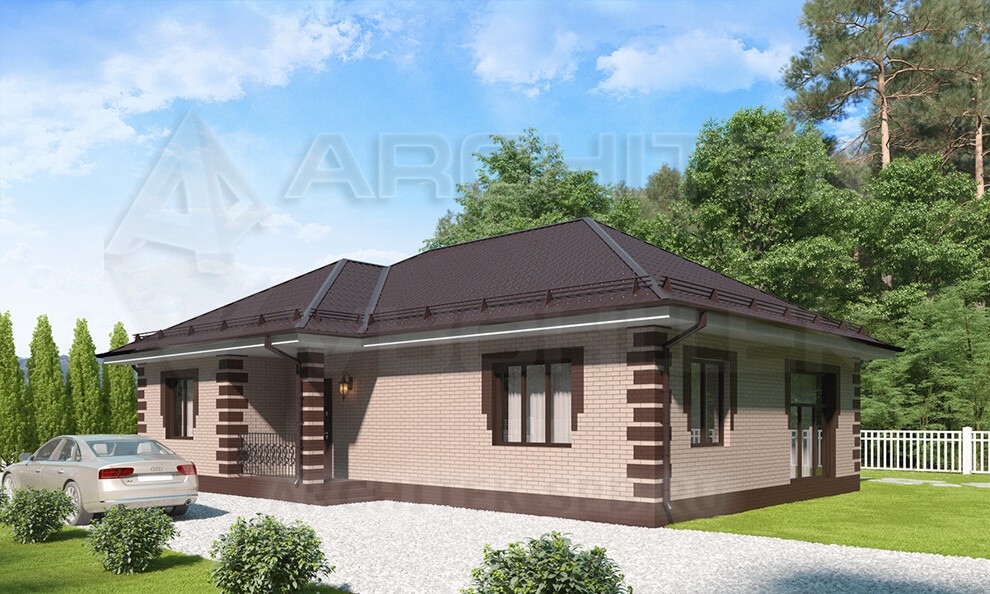 VR-096-P готовый проект загородного одноэтажного дома из газобетонных блоков 14.5×10.7