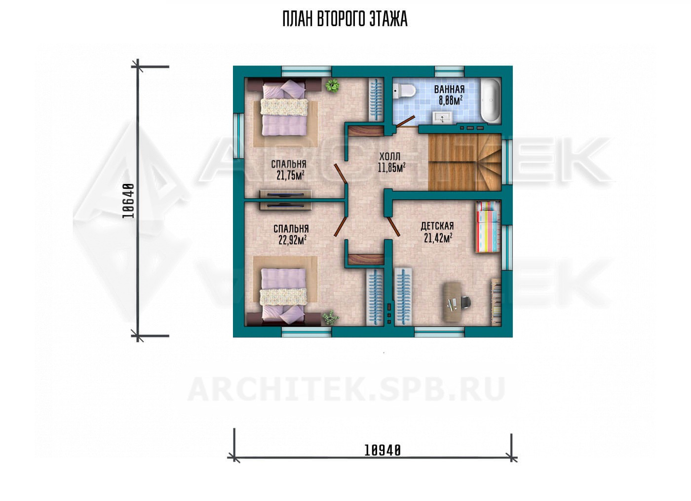 VR-098-P/1 готовый проект загородного дома из газобетона с мансардой 10.94×13.92