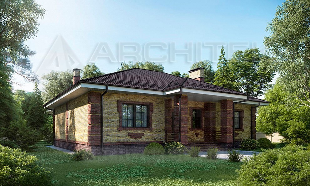 VR-111-P/1 Проект загородного одноэтажного дома из пеноблоков с террасой 14.9×11.9