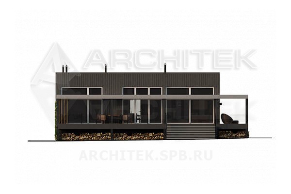 VR-131-P/1 проект одноэтажного дома из пеноблоков 16.4×20.6 с плоской кровлей и террасой