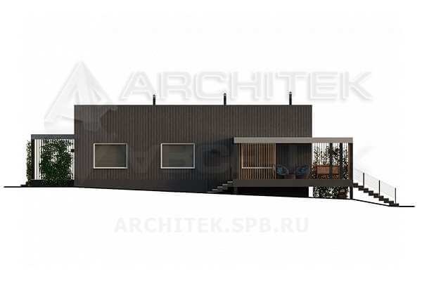 VR-131-P проект одноэтажного дома из газобетона с плоской крышей и террасой 16.4×20.6
