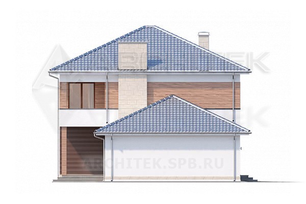 VR-148-P готовый проект двухэтажного дома из газобетона 15.7×13.55 с гаражом, балконом и террасой