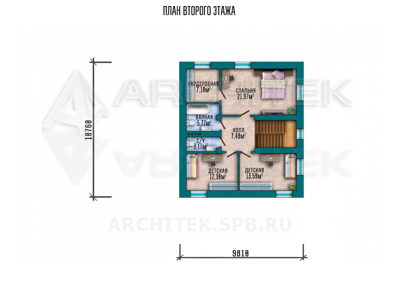 VR-155-P/1 готовый проект двухэтажного коттеджа 13.8×15.8 из пеноблоков с террасой и гаражом