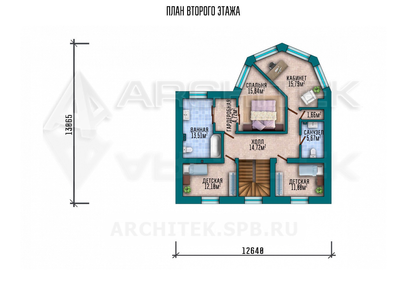 VR-175-P/1 проект двухэтажного дома 19×15.75 из газобетона с террасой, эркером, гаражом