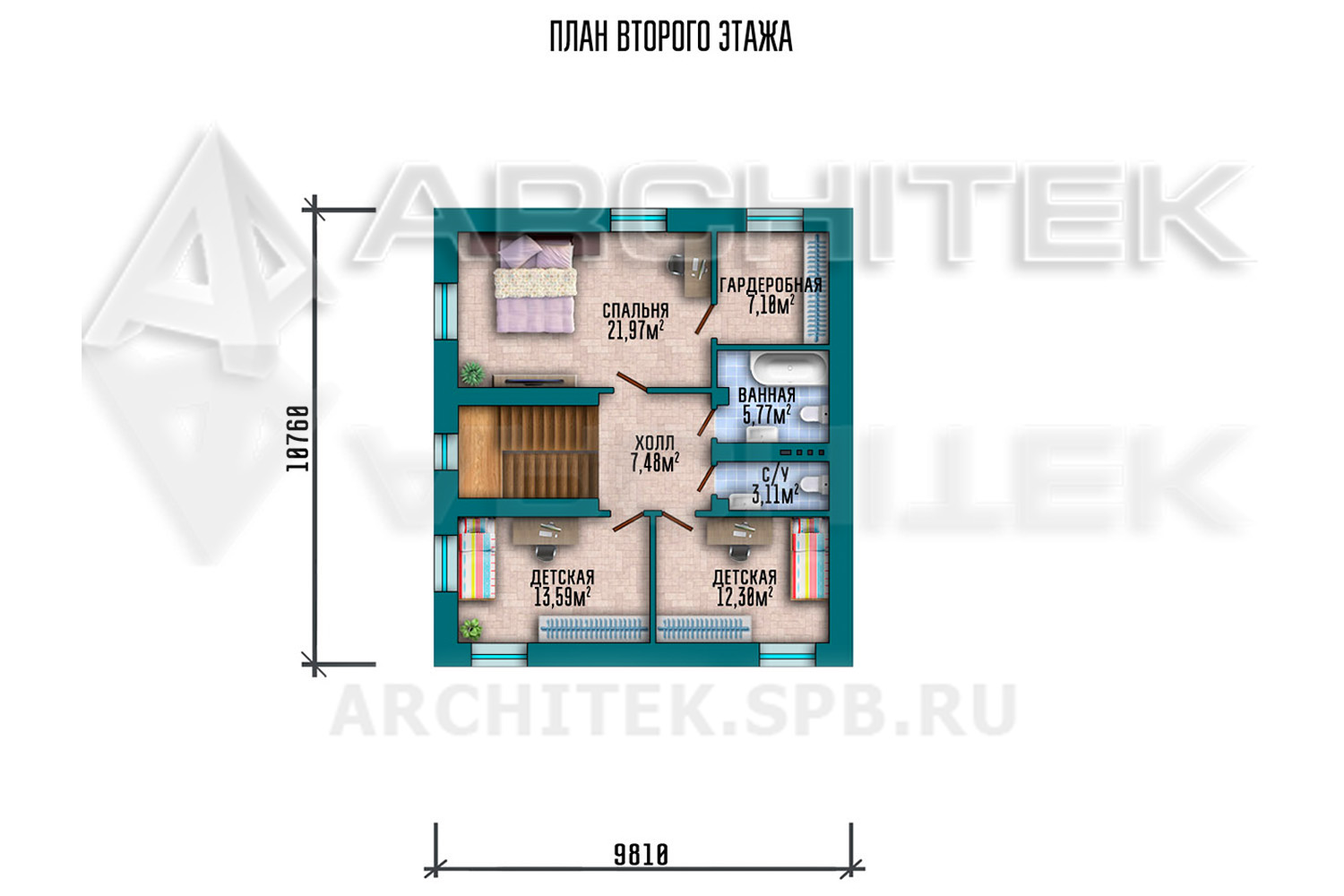 VR-203-P/1 готовый проект двухэтажного коттеджа из пеноблоков с террасой и гаражом 13.8×15.8