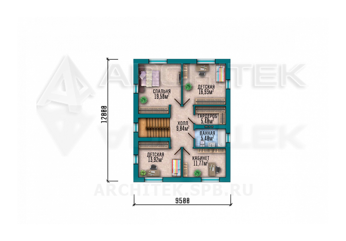 VR-214-P готовый проект двухэтажного коттеджа 9.5×15 из пеноблоков с террасой