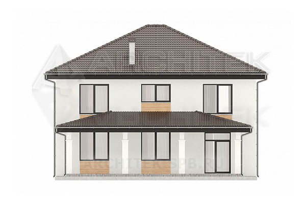 VR-220-P проект загородного двухэтажного коттеджа 13×11.6 из пеноблоков с террасой