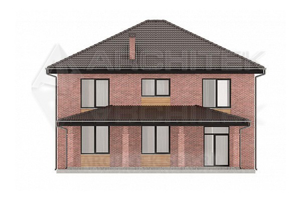 VR-222-P готовый проект 2-этажного коттеджа из газобетонных блоков с террасой 13×11.6