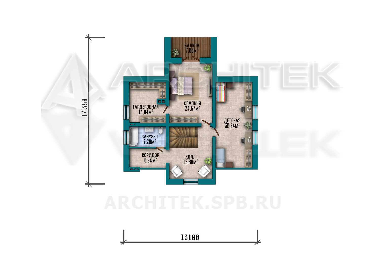 VR-268-P/1 проект загородного дома из пеноблоков 13.1×19.5 с мансардой, террасой и балконом