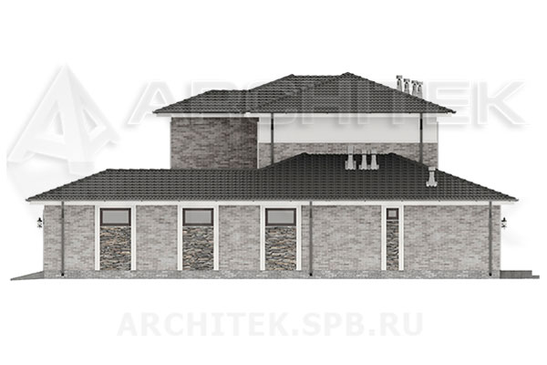 VR-271-P/1 проект двухэтажного дома из пеноблоков 13.93×19.47 с гаражом, террасой и парной