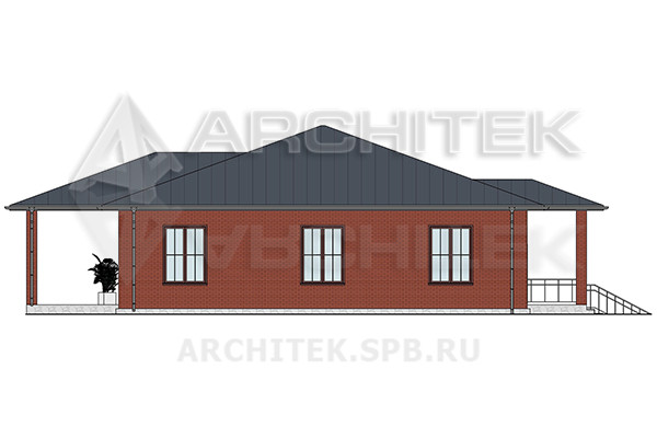 VR-272-K/1 Проект простого 1-этажного дома из кирпича 15×23.5 с террасой 