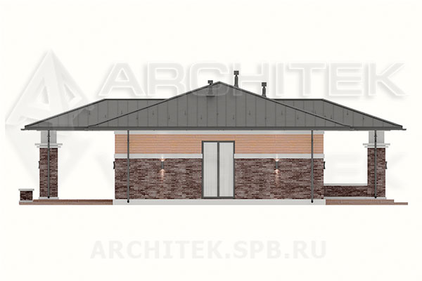 VR-282-P/1 проект одноэтажного загородного коттеджа 12.55×18.3 из пеноблоков с террасой