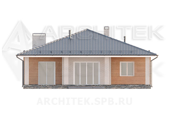 VR-287-P проект одноэтажного коттеджа 11.9×15.45 из пеноблоков с террасой